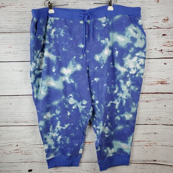 🔴 Woman Within Jogger Sweatpant 4XP Petite (34-36) Blue Tie Dye Better Fleece - Picture 1 of 8